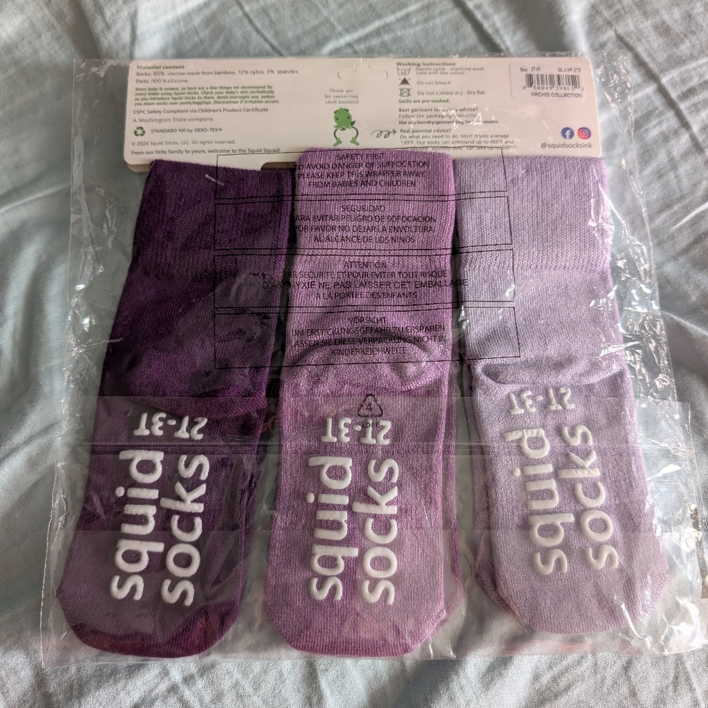 Squid socks squiddy dots hold socks on - size 2T-3T, orchid colors